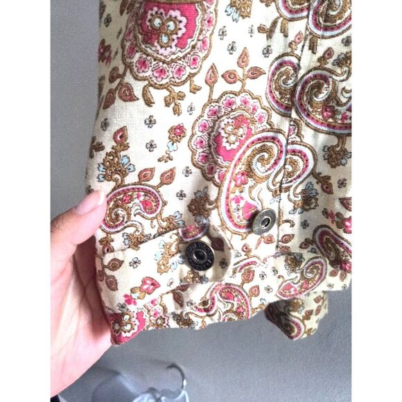 Saint Tropez West Cream w/Pink  Brown Pasley 100% Linen Button Up Jacket size 3X - Picture 5 of 8